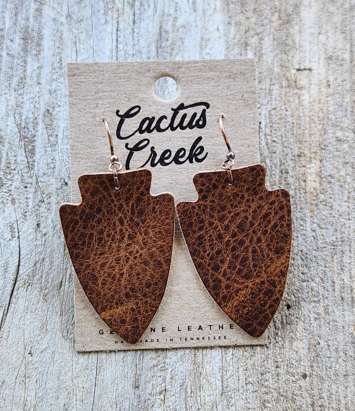 "Dalton" Distressed Leather Arrowhead Earrings