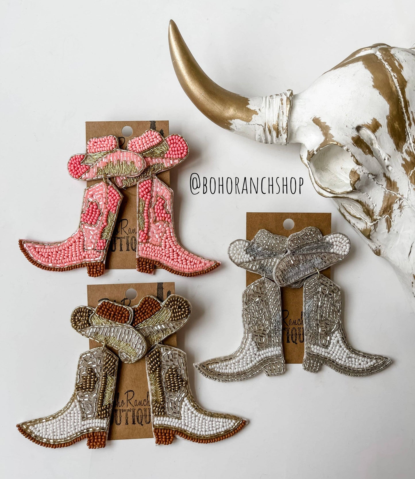 Beaded Cowboy Hat Boots Earrings - Brides, Bachelorette