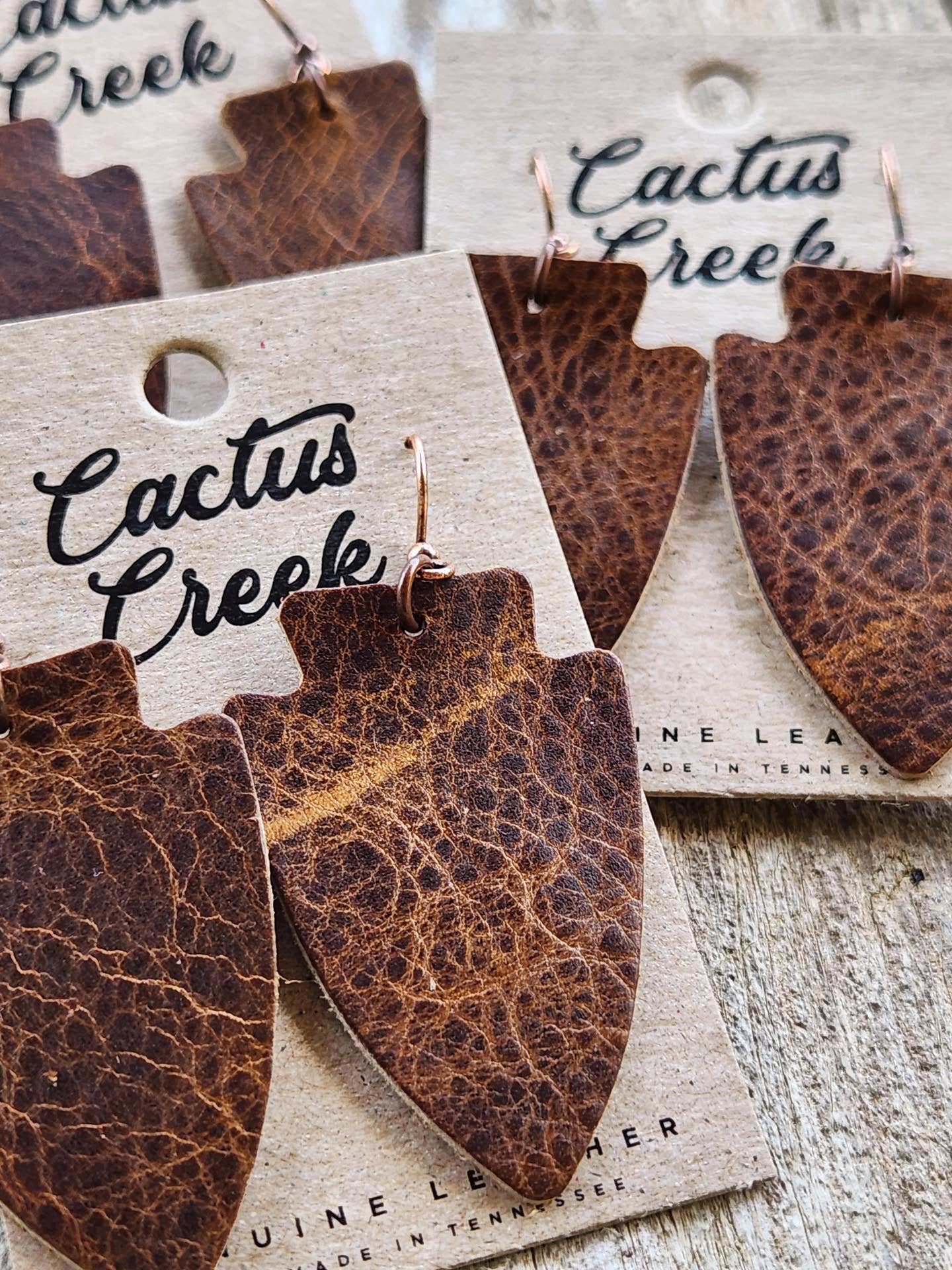 "Dalton" Distressed Leather Arrowhead Earrings
