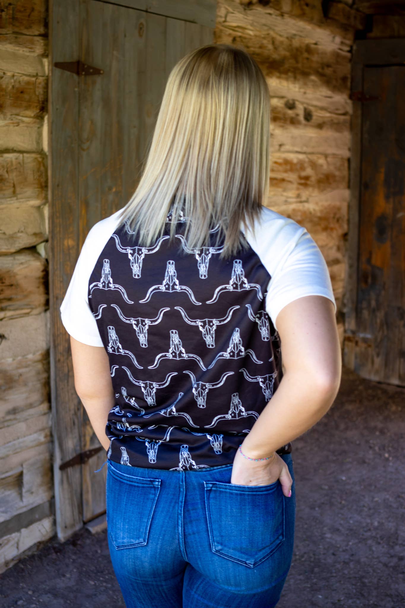 Western steer skull 3D embroidered top