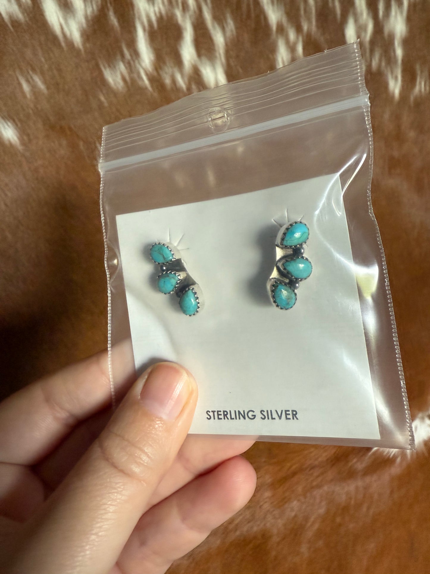 3 Cluster Sterling Silver Kingman Turqouise Earrings