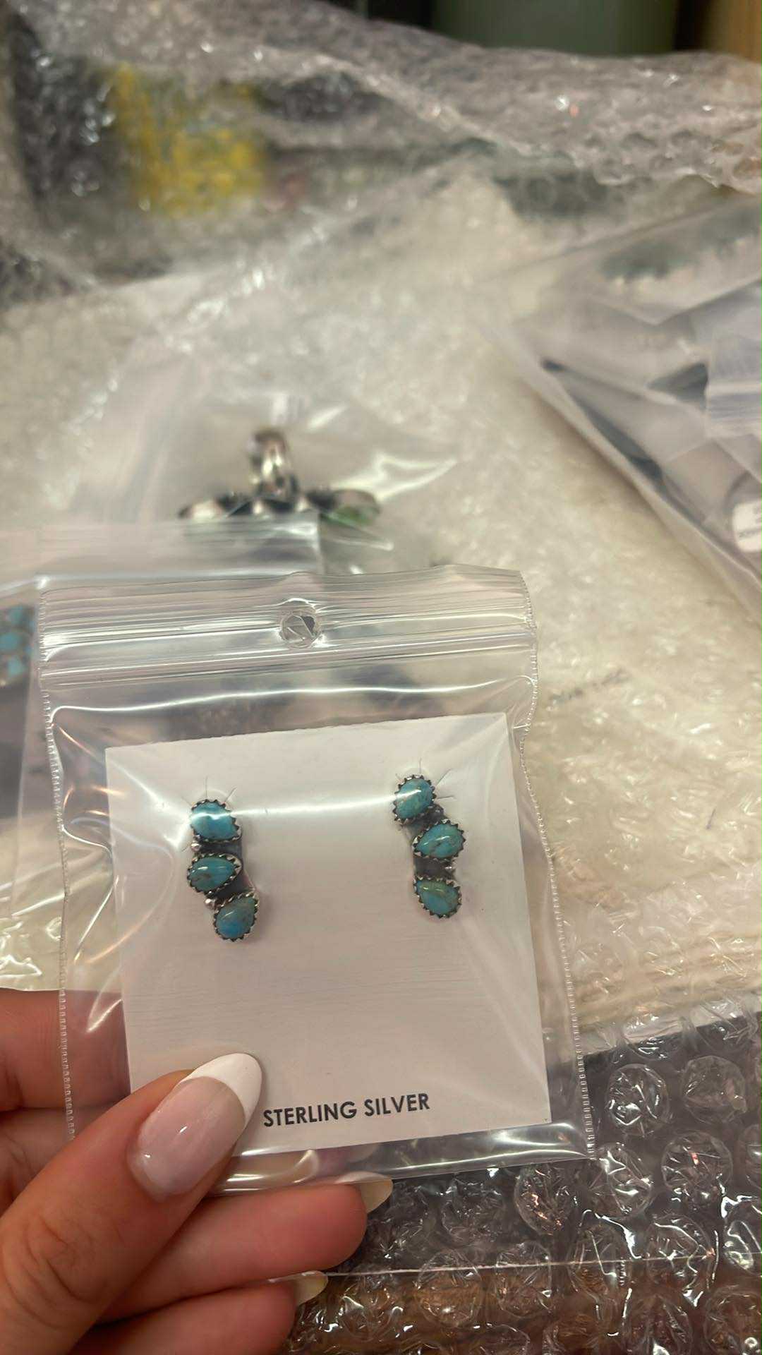 3 Cluster Sterling Silver Kingman Turqouise Earrings