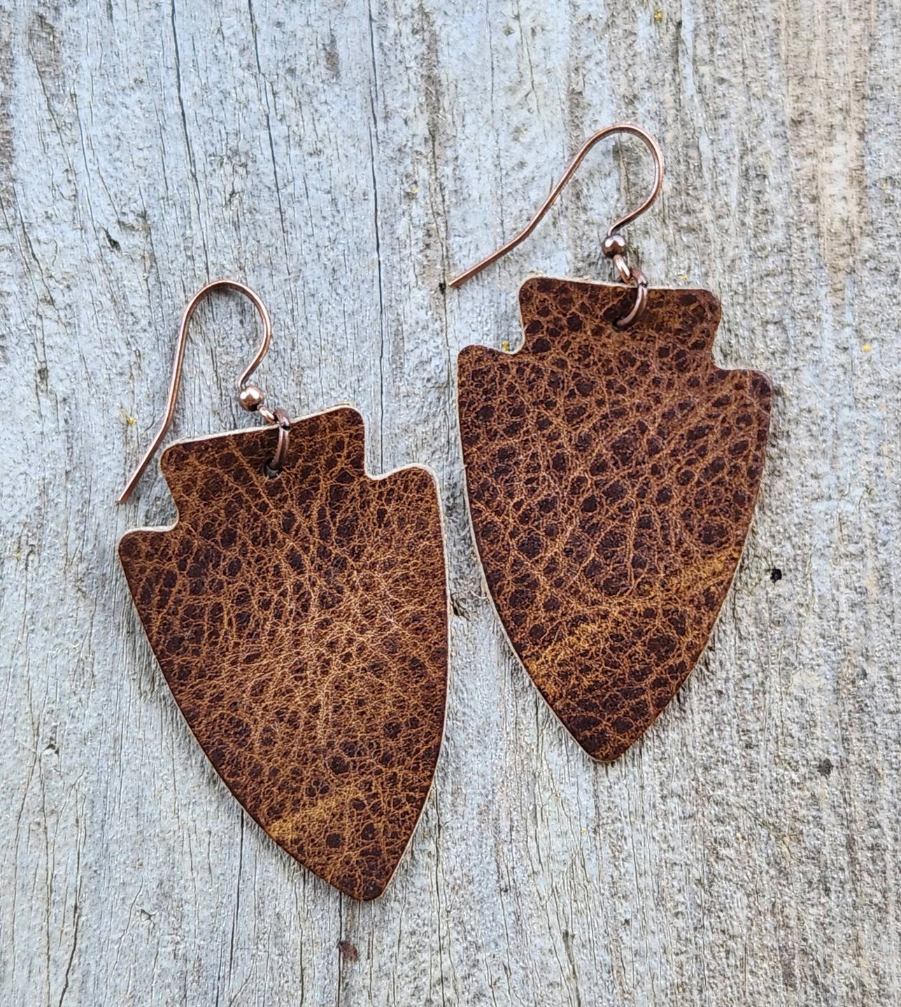 "Dalton" Distressed Leather Arrowhead Earrings