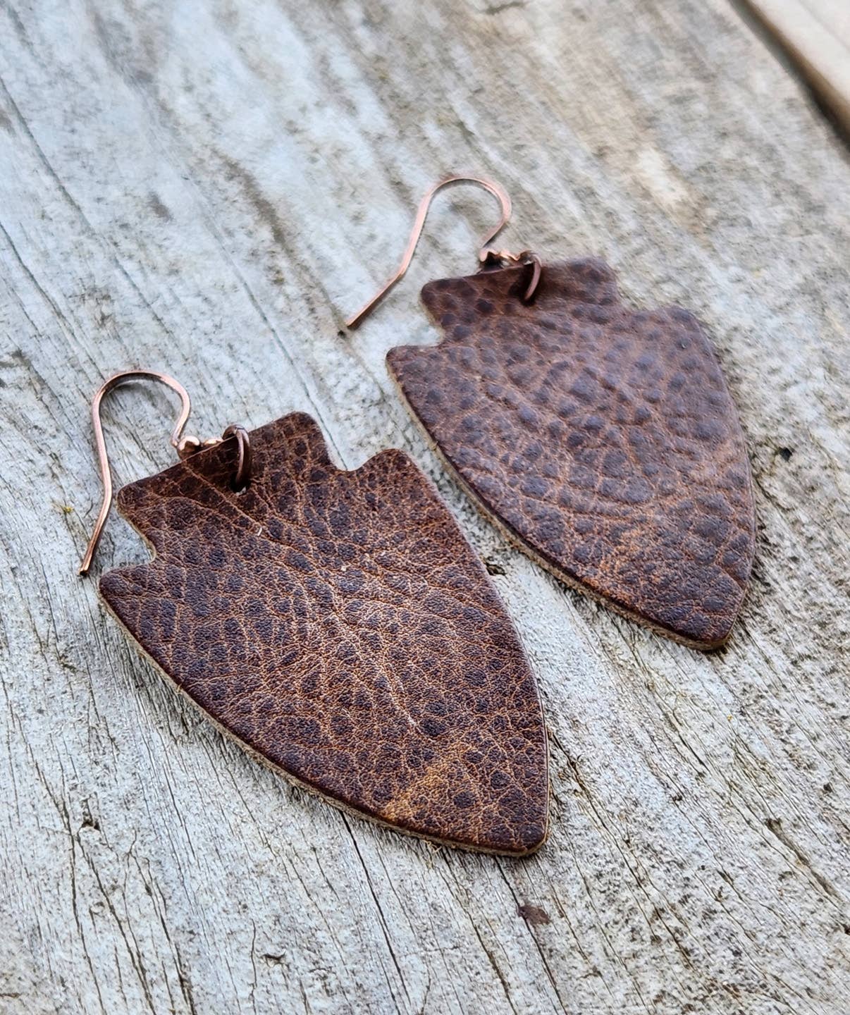 "Dalton" Distressed Leather Arrowhead Earrings