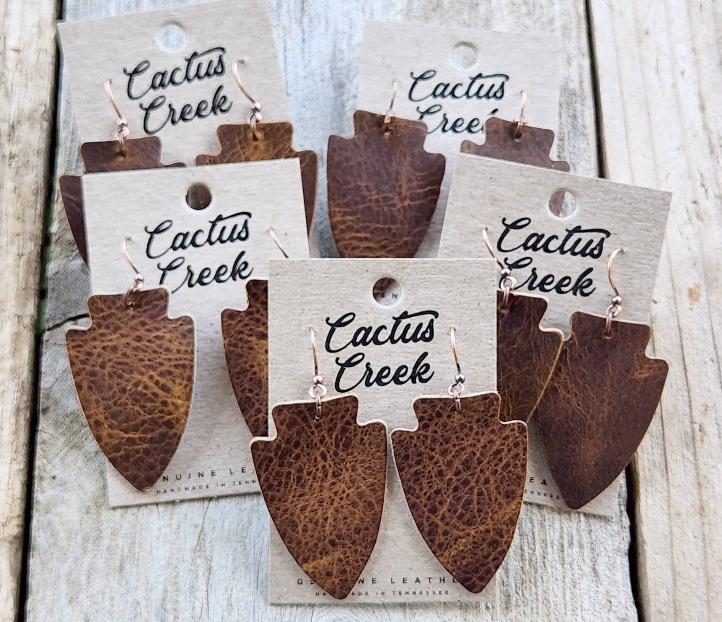 "Dalton" Distressed Leather Arrowhead Earrings